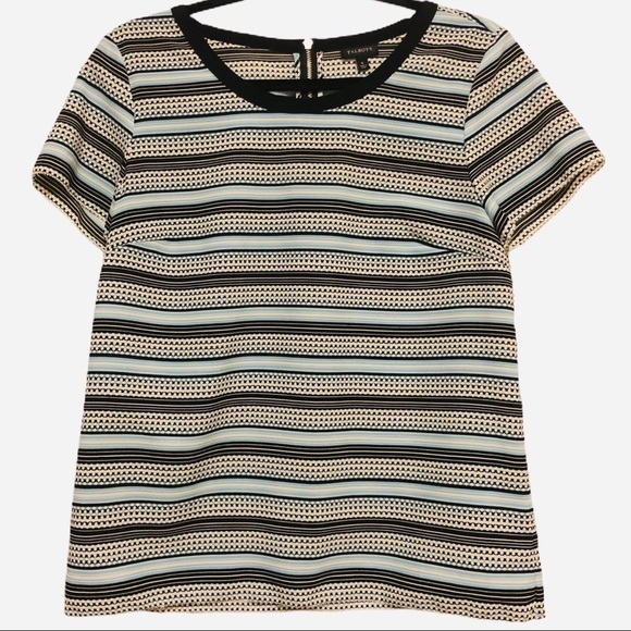Talbots Striped Blouse Short Sleeve Blue Black Tan Size 6 - Picture 1 of 8